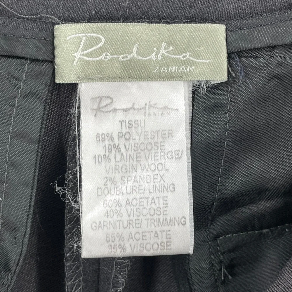 Rodika Zanian Black Virgin Wool Blend Tailored Slim Leg Dress Pants Size 38